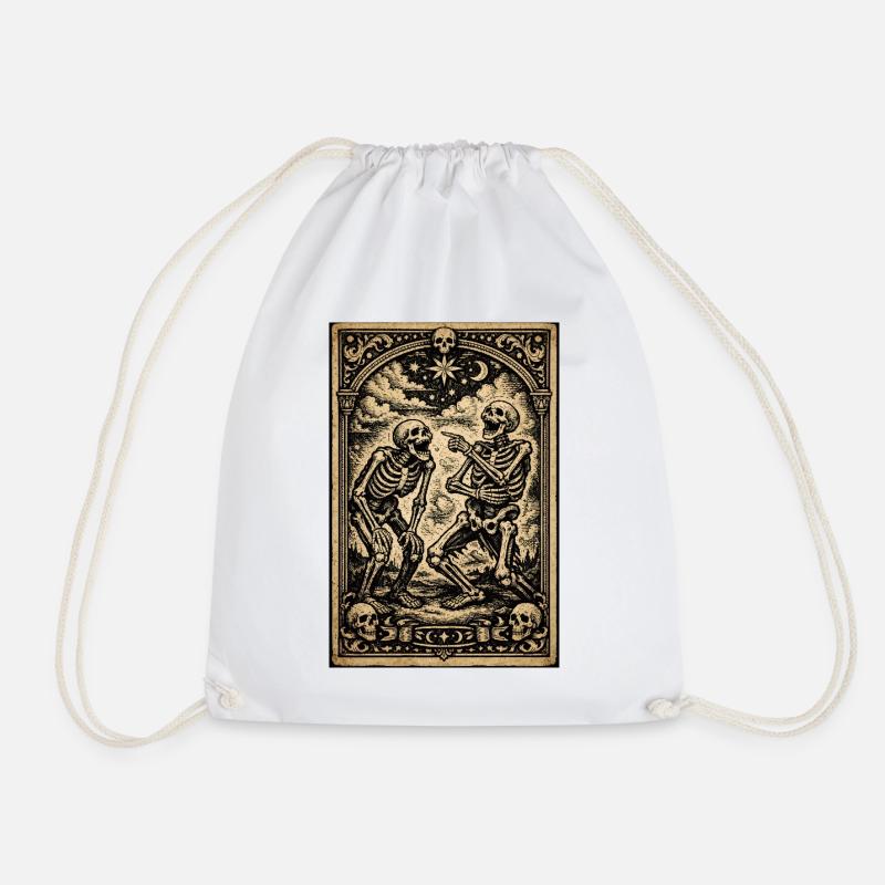 Skeleton Serenade Under Stars - Drawstring Bag - white