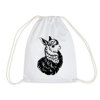 T-shirt tête de lama – Imprimé animal vintage noir - Sac de sport léger - blanc - Devant