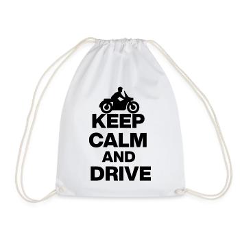 KEEP CALM AND DRIVE! MOTORCYCLE BIKER FREEDOM blak - Drawstring Bag - white - Front