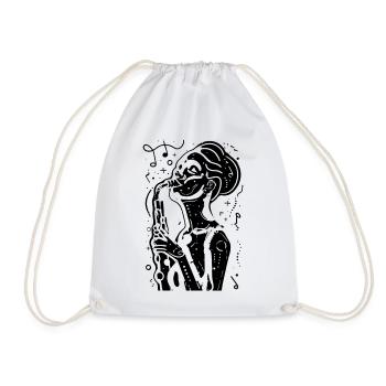 Saxophone Woman Drawing - Drawstring Bag - white - Front