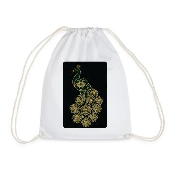 Golden Peacock Mandala: Royal and Elegant Design - Drawstring Bag - white - Front