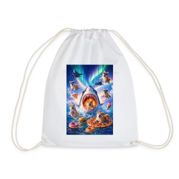 Shark with pizza & space dogs - Drawstring Bag - white - Front