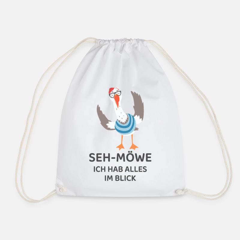 SEH-MÖWE Ich hab alles im Blick – Lustige Möwe - Turnbeutel - Weiß
