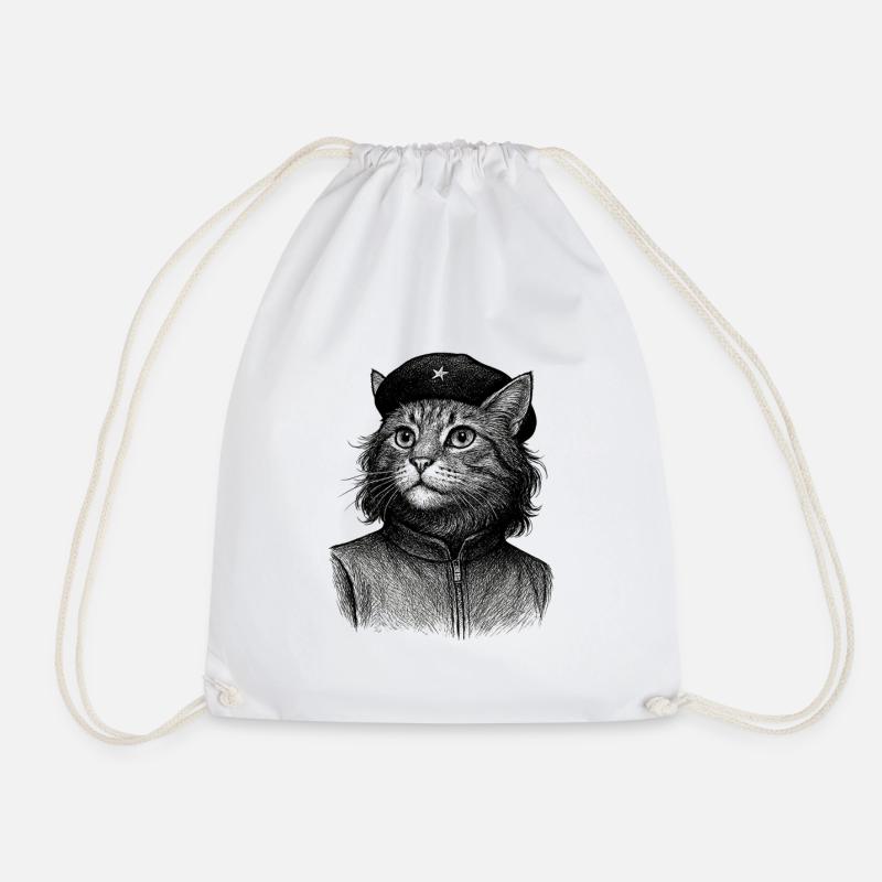 Cat with beret - Drawstring Bag - white