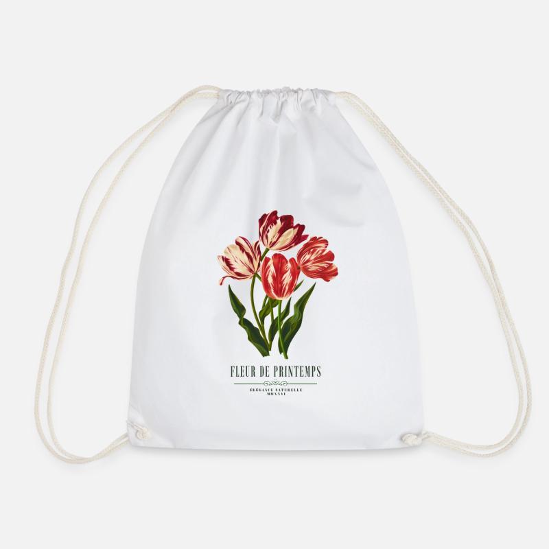 Vintage Red Tulips Botanical Floral Illustration  - Drawstring Bag - white