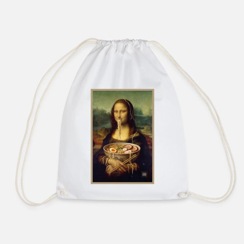 Mona Lisa Crazy Ramen Day - Drawstring Bag - white