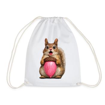 Squirrel with pink acorn - Drawstring Bag - white - Front