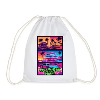 PRO PLAYER VILLA - Neon Synthwave Gaming Art - Drawstring Bag - white - Front