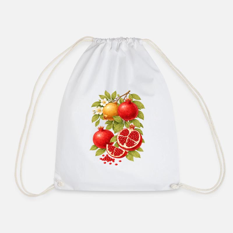 Pomegranate Arrangement – Botanical Vintage Style - Drawstring Bag - white