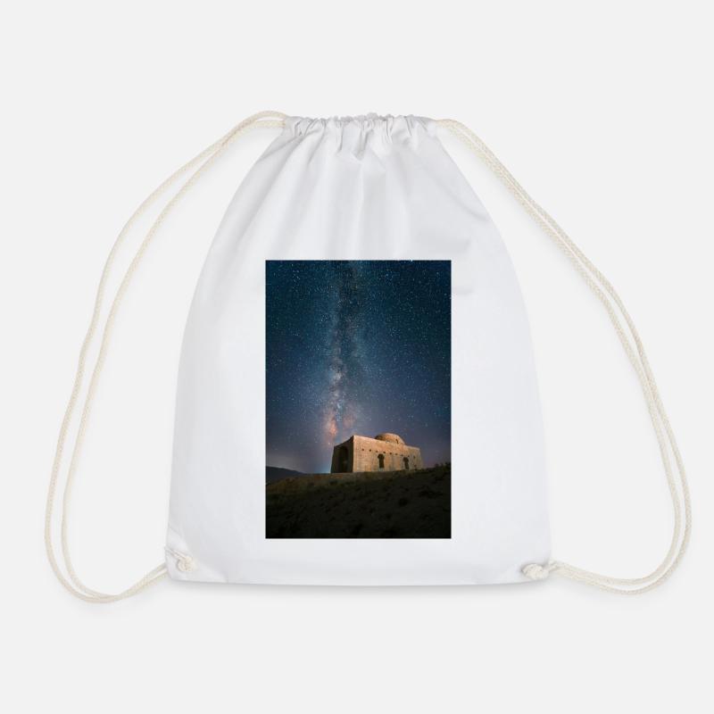 Milky Way Over Ruins Nightscape - Drawstring Bag - white