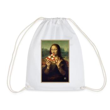 Mona Lisa Eating Pizza - Drawstring Bag - white - Front