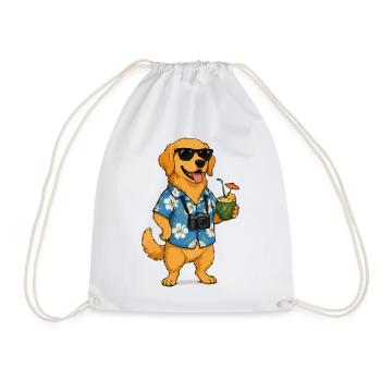 Beach dog with camera and cocktail - Drawstring Bag - white - Front