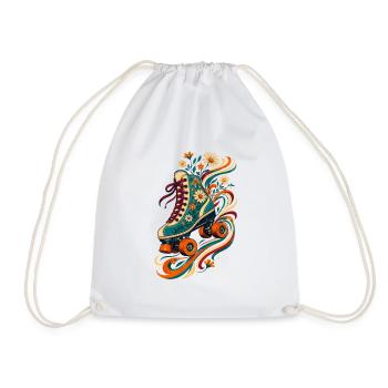 Flower Roller Skate Art - Drawstring Bag - white - Front