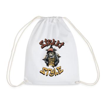 Cat Streetstyle Hip Hop Rap Cool - Drawstring Bag - white - Front