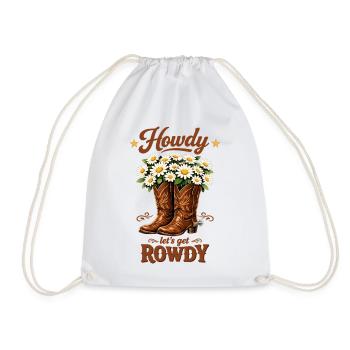 JGA Girl Cowboy Howdy Team Braut Western T-Shirt - Turnbeutel - Weiß - Vorne