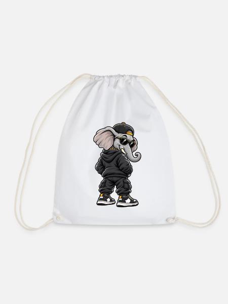 Gangster Elefant im coolen Streetwear Look - Turnbeutel - Weiß