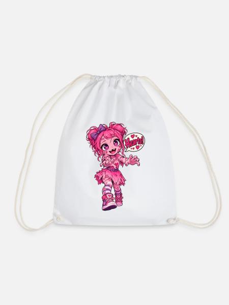 Kawaii Pink Zombie – Herzen! - Turnbeutel - Weiß