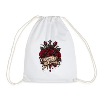 Schönheit hat Dornen: Rotes Rosen-Emblem - Turnbeutel - Weiß - Vorne