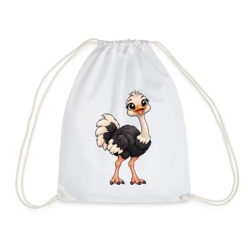 Vogelstrauß Kawaii Style – Süßer Laufvogel - Turnbeutel - Weiß - Vorne