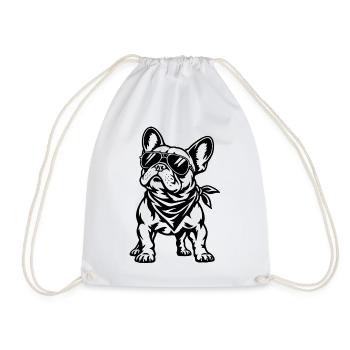Französische Bulldogge – Cooler Biker Hund - Turnbeutel - Weiß - Vorne