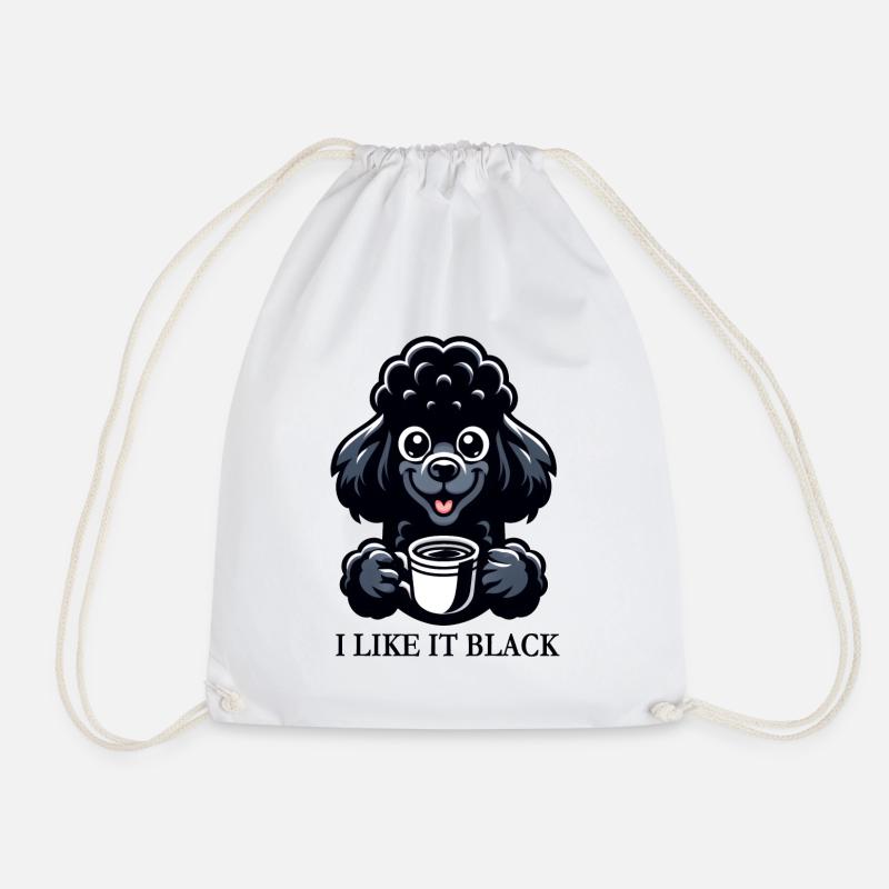 Pudel Kaffee "I like it black" Design - Turnbeutel - Weiß