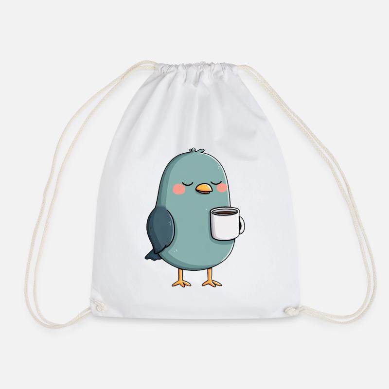 Teal Cup Bird Calm Morning - Drawstring Bag - white