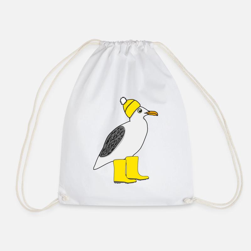 Seagull with rubber boots and hat - Drawstring Bag - white