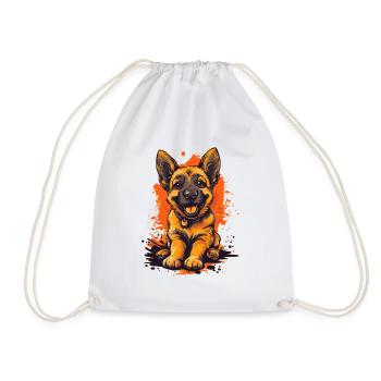 German Shepherd Puppy Funny Dog Dogs - Drawstring Bag - white - Front