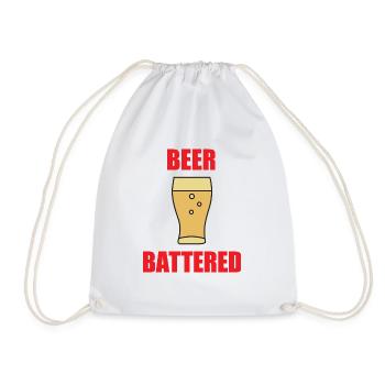 Beer Battered black - Drawstring Bag - white - Front