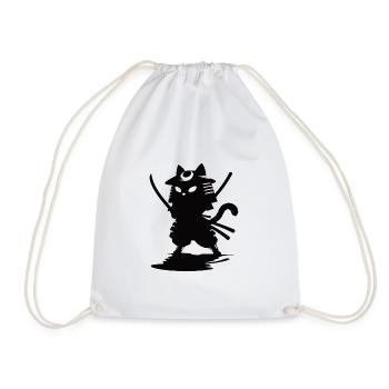 Funny Samurai Cat - Drawstring Bag - white - Front