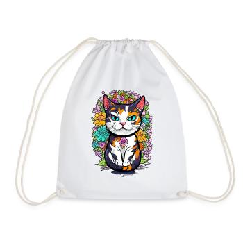 Floral cat - Drawstring Bag - white - Front