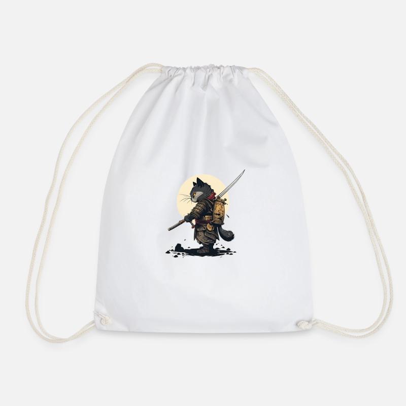 Samurai cat with dark and mysterious aura - Drawstring Bag - white