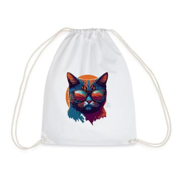 Rebel Paws: Retro Cat T-Shirt Art - Drawstring Bag - white - Front