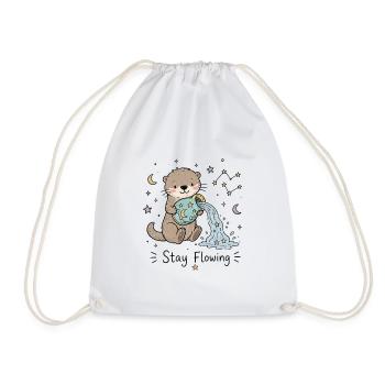 Astro Aquarius Otter – Stay Flowing - Drawstring Bag - white - Front