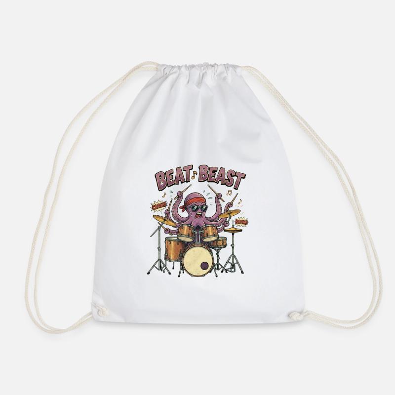 Beat Beast – Retro Comic Oktopus Schlagzeuger Drum - Turnbeutel - Weiß