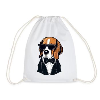 Beagle Wearing Shades - Drawstring Bag - white - Front