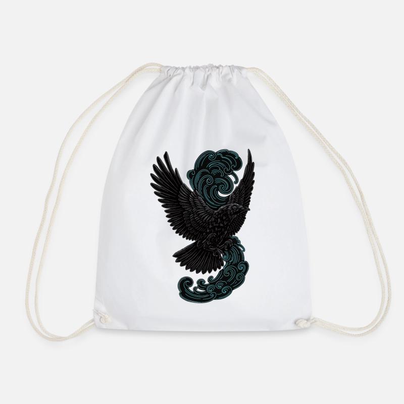Yatagarasu (八咫烏), 3-legged crow | Yōkai series - Drawstring Bag - white