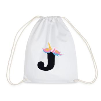 Einhorn-Buchstabe Regenbogenstyle "J" | be unique - Turnbeutel - Weiß - Vorne