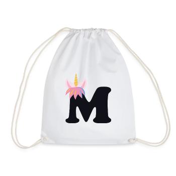 Unicorn Letter Rainbow Style "M" | be unique - Drawstring Bag - white - Front