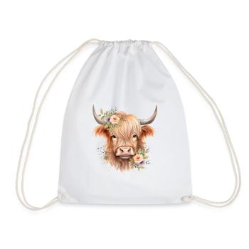 Cadeau personnalisé de vache écossaise Highland pour les filles - Sac de sport léger - blanc - Devant