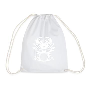 Cute Pug Drummer In White - Drawstring Bag - white - Front