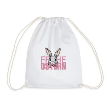 Mignon lapin de Pâques avec noeud rose - Joyeuses Pâques - Sac de sport léger - blanc - Devant