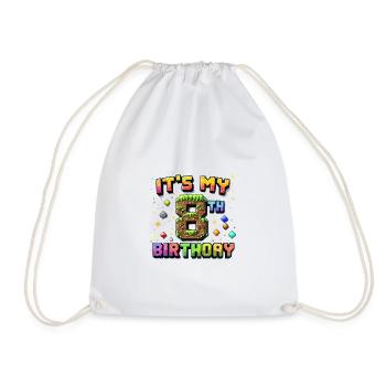 8th Birthday Kids Pixel - Drawstring Bag - white - Front