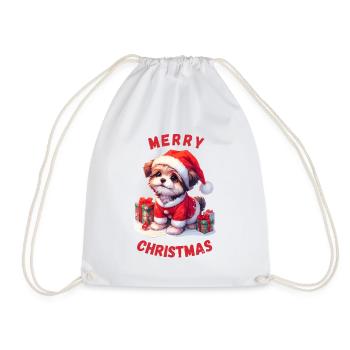 Cute Christmas dog with Christmas gifts - Drawstring Bag - white - Front