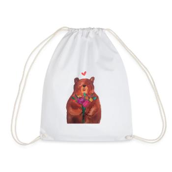 Bear - flower love - Drawstring Bag - white - Front