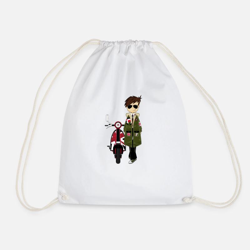 Mod Boy & Retro Scooter - Drawstring Bag - white
