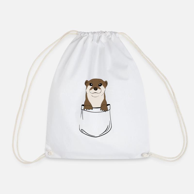 pocket otter - Drawstring Bag - white