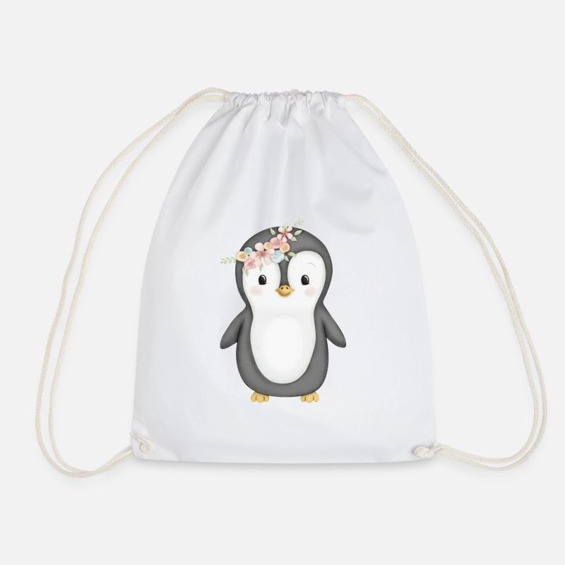 süßer Pinguin mit Blumenkranz - Turnbeutel - Weiß
