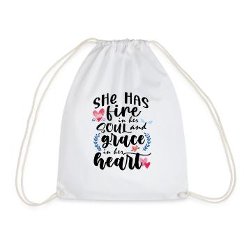 she has fire in her soul and grace in her heart - Drawstring Bag - white - Front