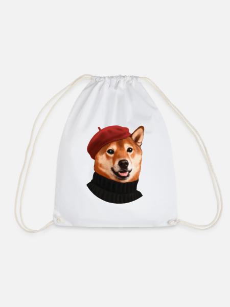 Shiba Hund mit Mütze und Pullover - Turnbeutel - Weiß